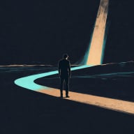 Person standing on a glowing path symbolizing finding life direction after feeling stuck or uncertain